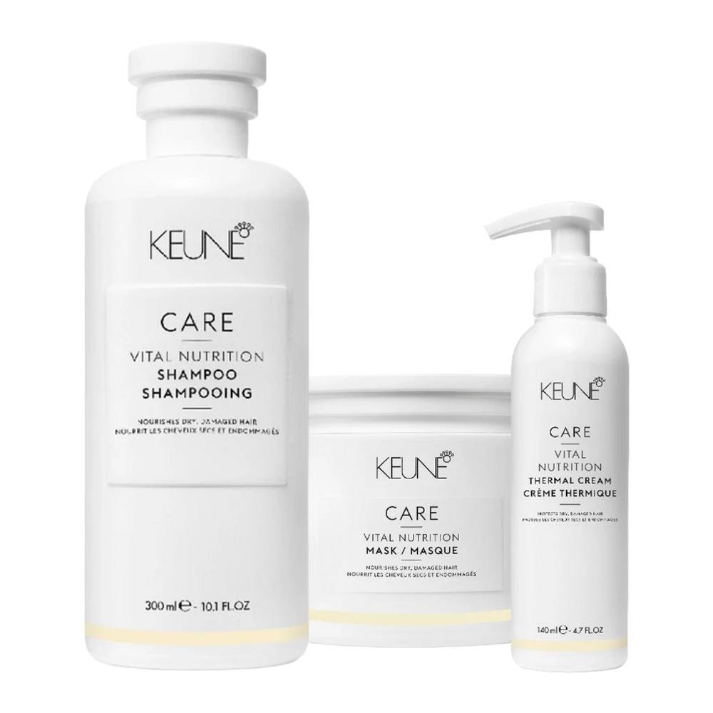 Kit Keune Vital Nutrition Shampoo 300ml, Máscara 200ml, Thermal Cream 140ml ÚNICO 1