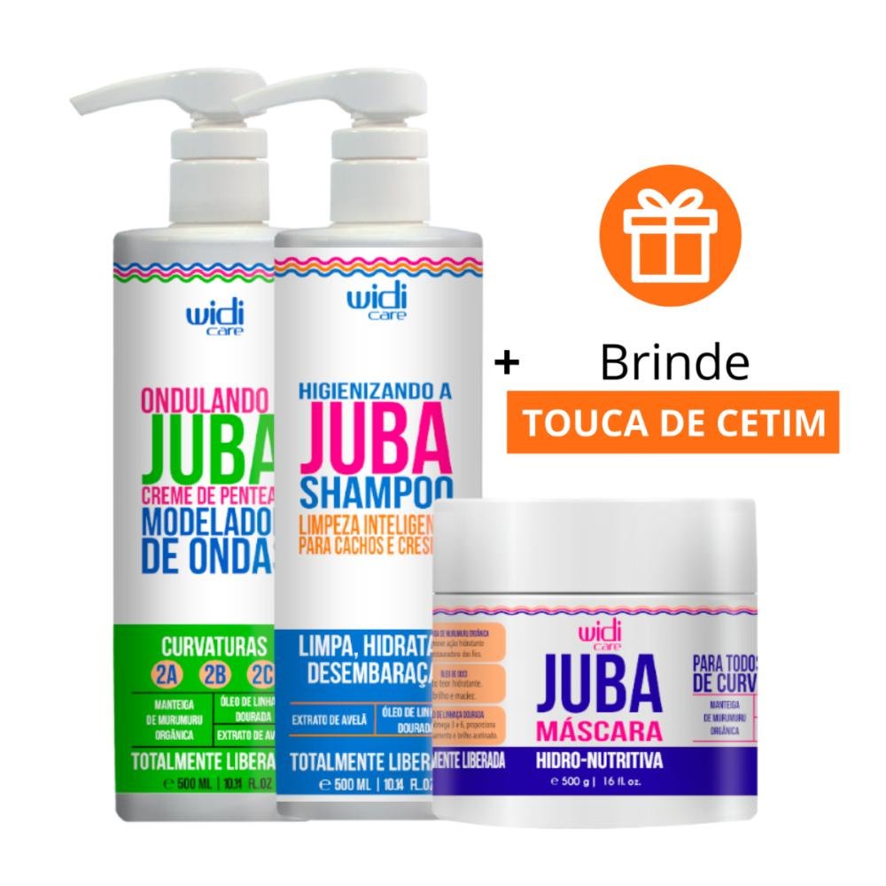 Widi Care Kit Ondulando a Juba Shampoo 500ml, Máscara Hidro-Nutritiva 500g, Creme de Pentear 500ml + Brinde Touca de Cetim ÚNICO 1