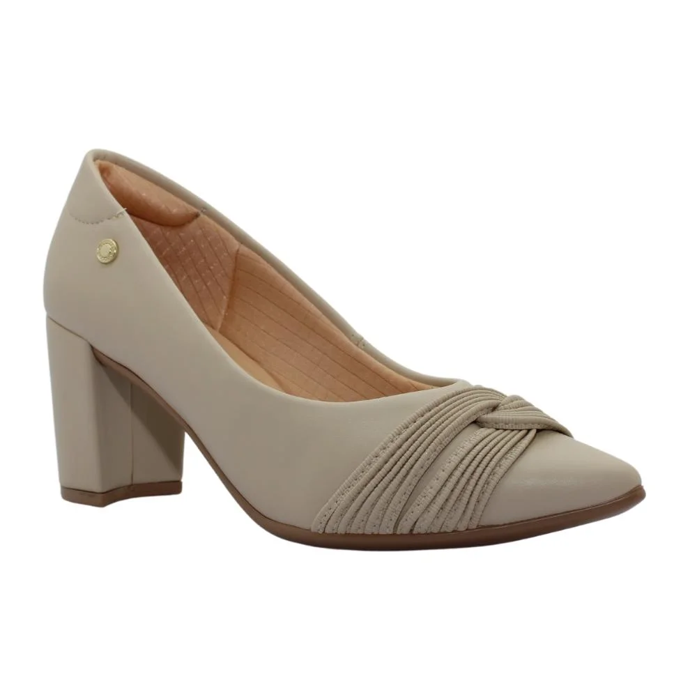 Sapato Scarpin Feminino Salto Bloco Bico Fino Topstart Ref:1478-041 Bege 2