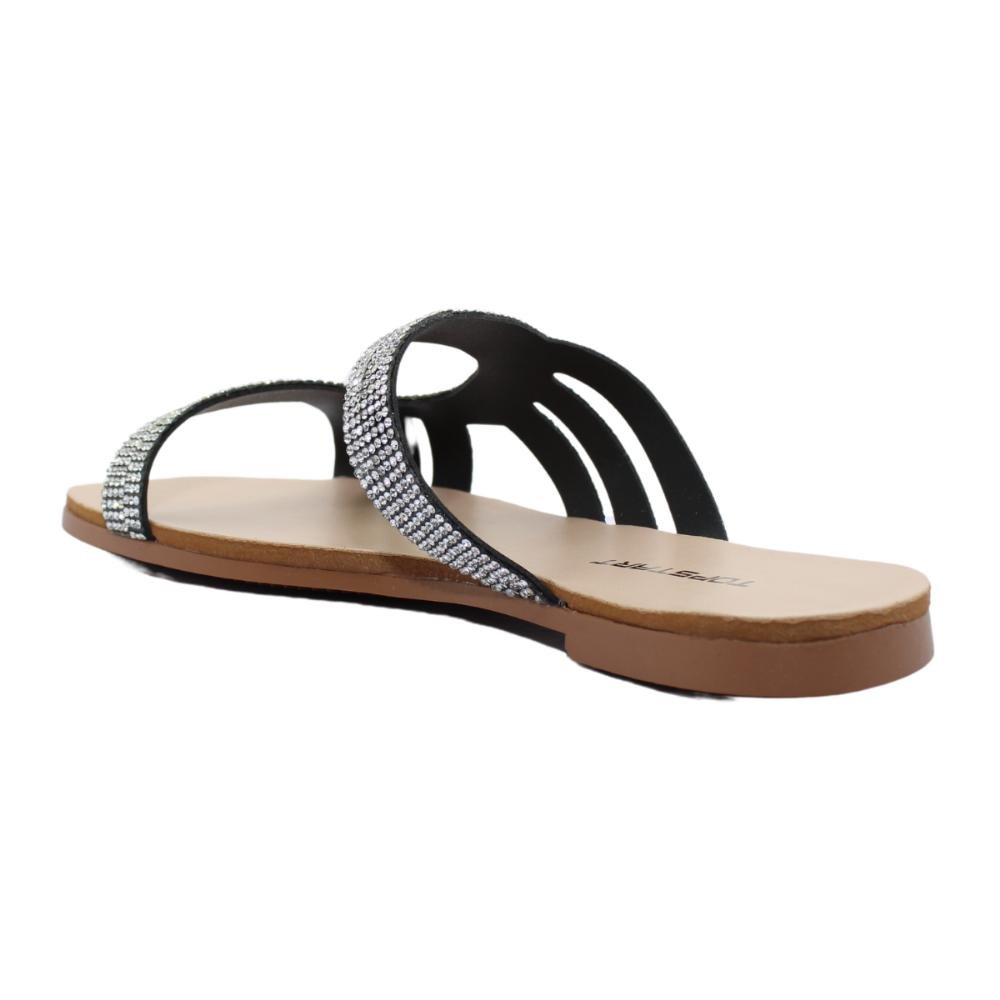 Sandália Feminina Rasteira Strass Topstart Ref:23076 Prata 3