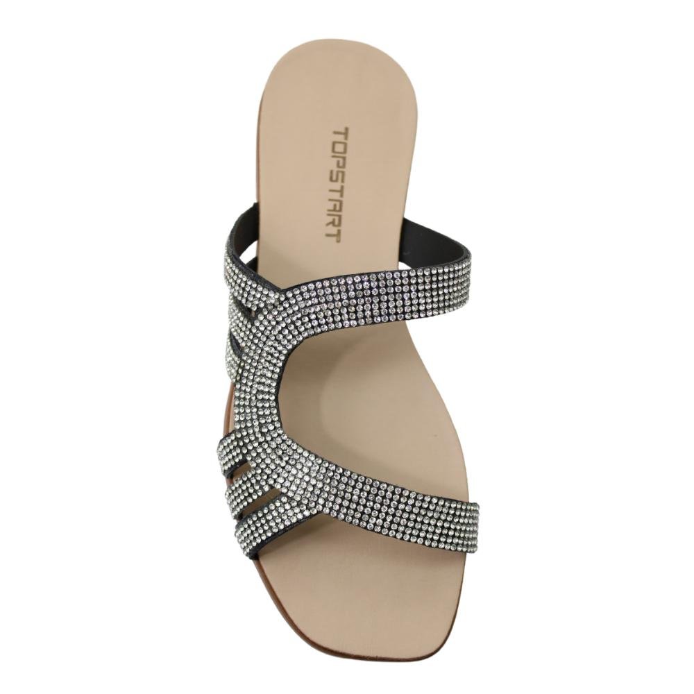 Sandália Feminina Rasteira Strass Topstart Ref:23076 Prata 4