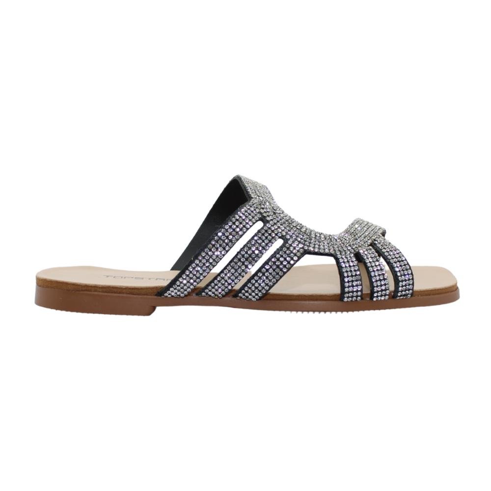 Sandália Feminina Rasteira Strass Topstart Ref:23076 Prata 1