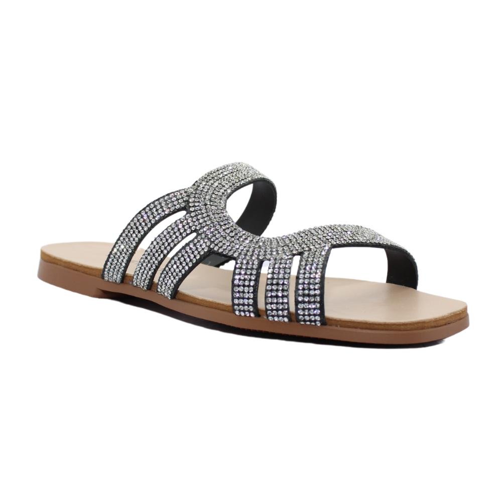 Sandália Feminina Rasteira Strass Topstart Ref:23076 Prata 2