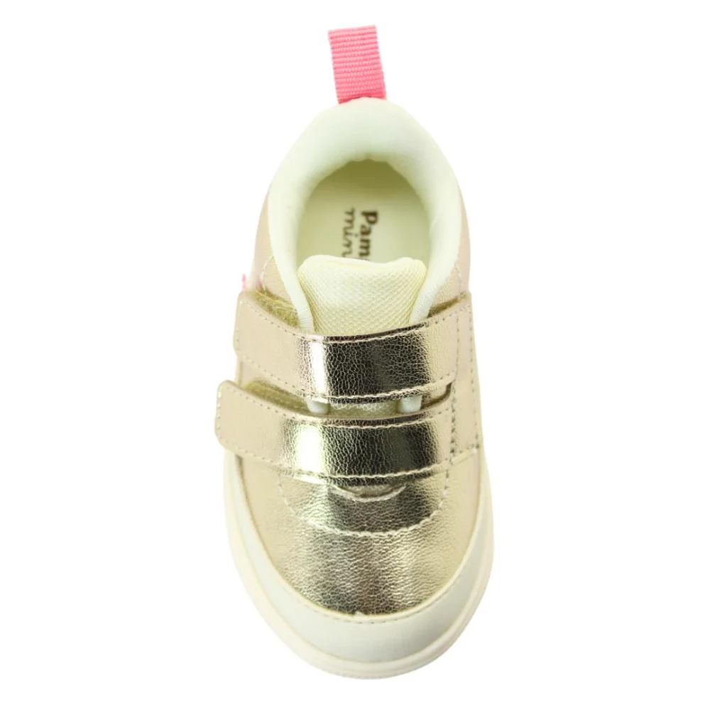 Tênis Infantil Feminino Yumi Velcro Duplo Pampili Ref:721.019.000 Dourado 4