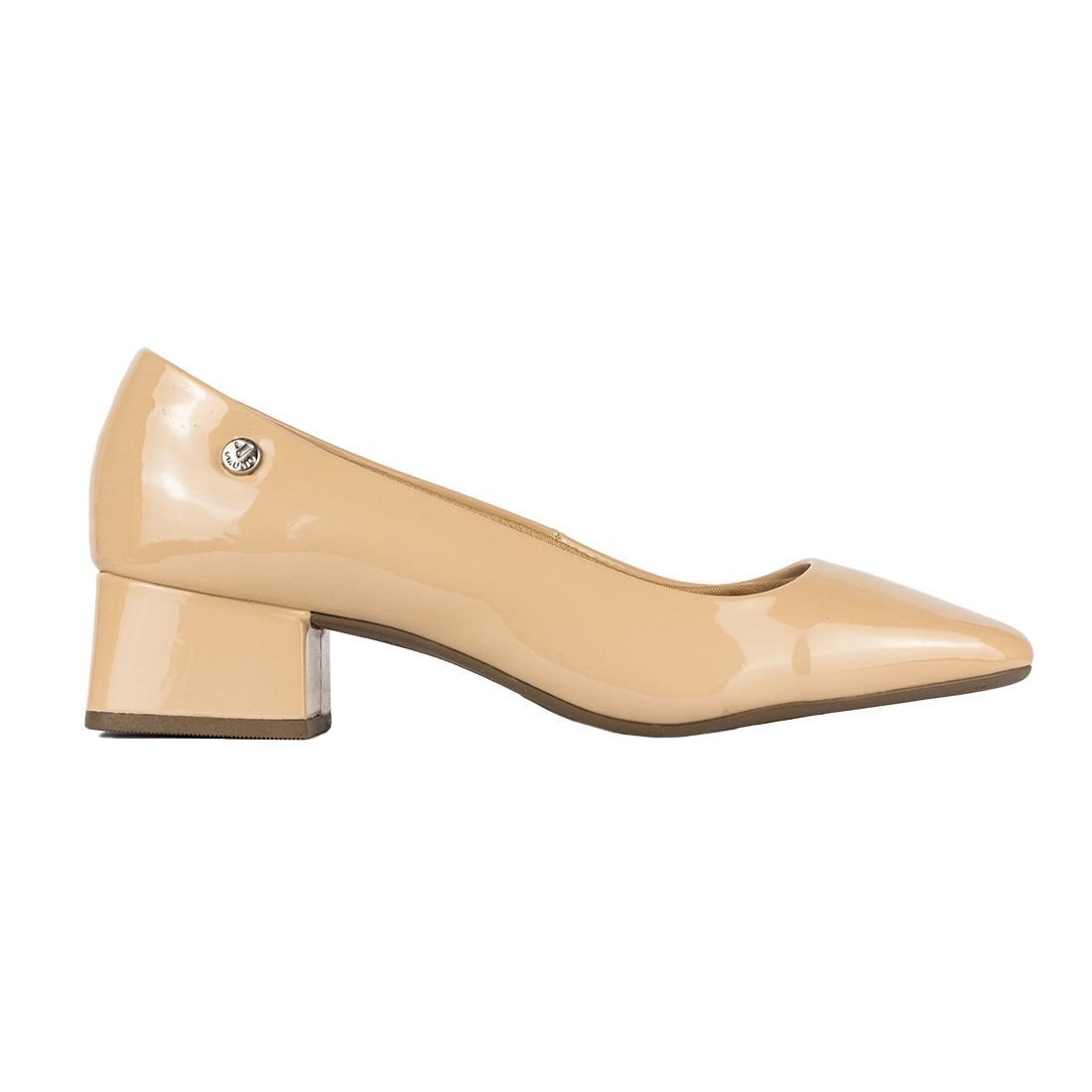 Scarpin Via Uno Salto Baixo Bloco Verniz Nude