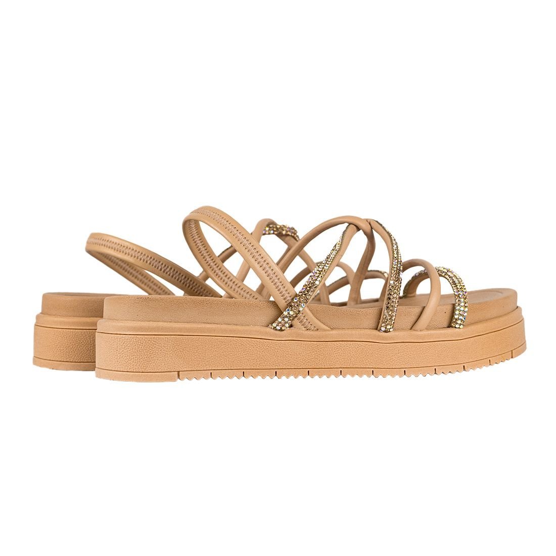 Sandalia Papete Calce Fácil com Tiras Mescladas Bege 3