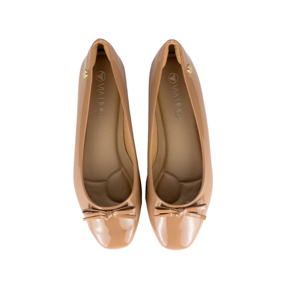 Sapatilha Via Uno Bico Redondo Verniz Bege 5