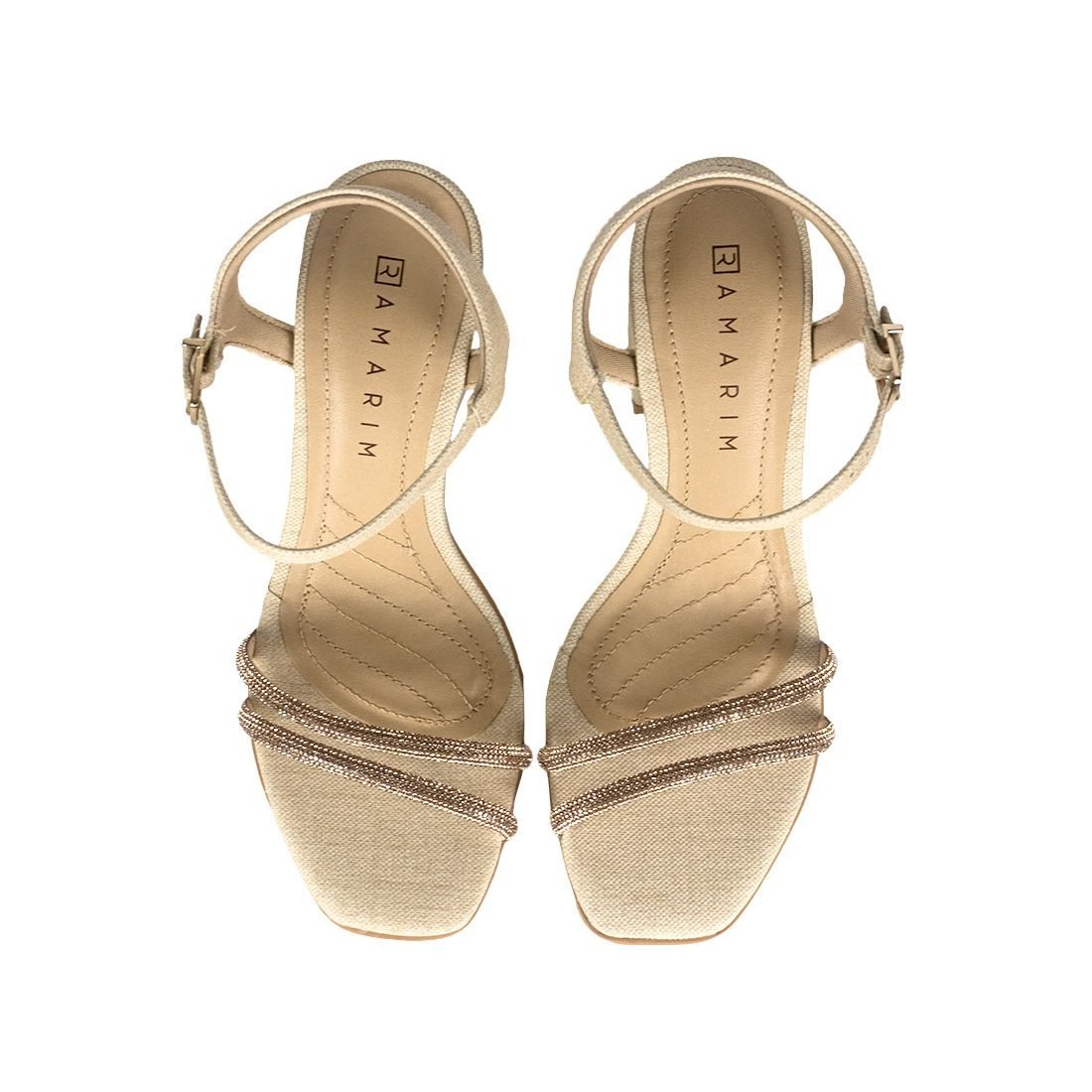 Sandália Ramarim Strass Salto Alto Bege 5