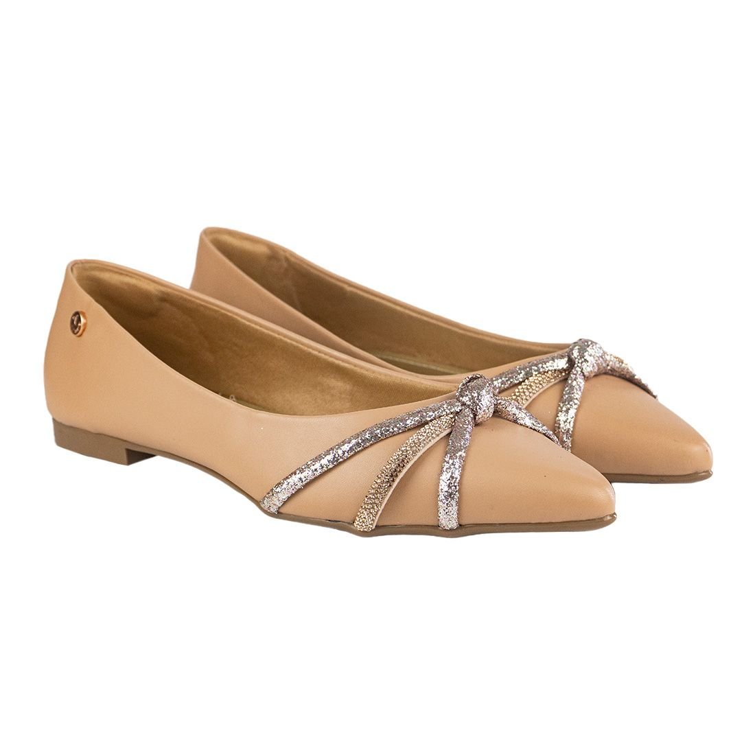 Sapatilha Via Uno Bico Fino com Laço Bege 2