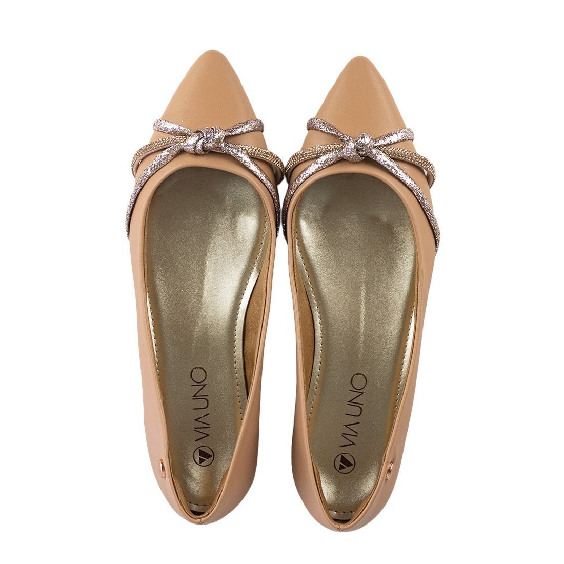 Sapatilha Via Uno Bico Fino com Laço Bege 5