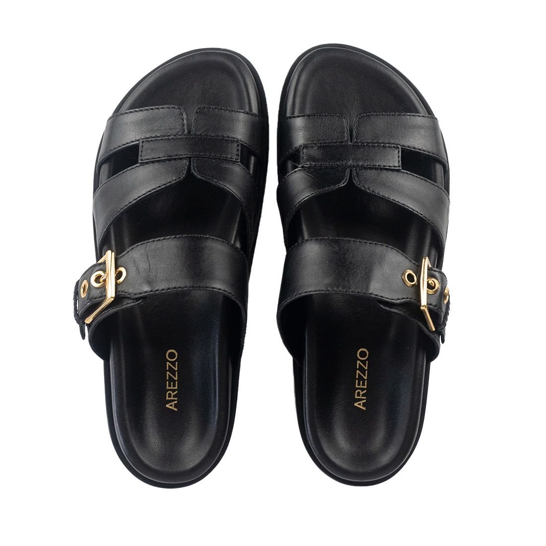 Sandália Papete Arezzo Tira Fivela Preto 5