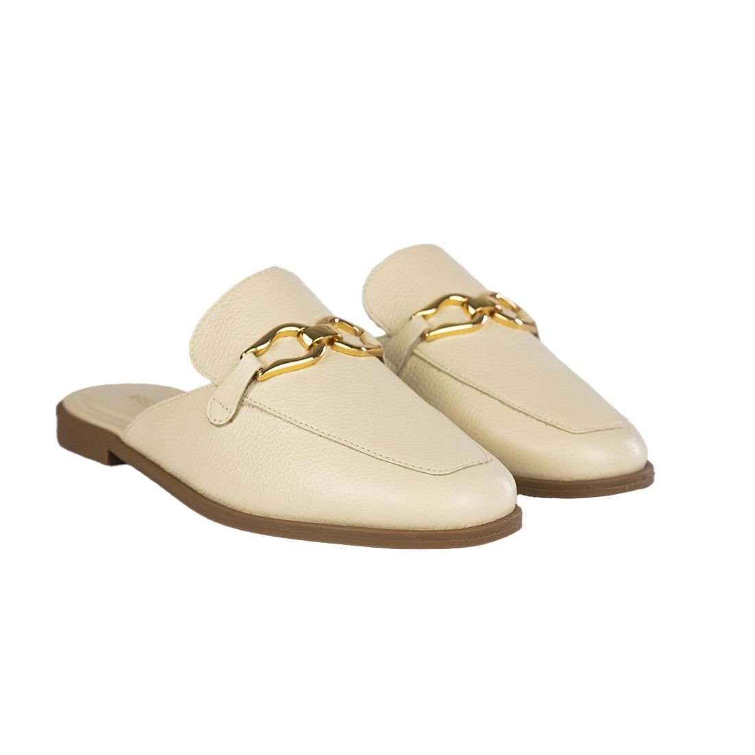 Mocassim Mule Arezzo Bridão Metálico Panacota Bege 2