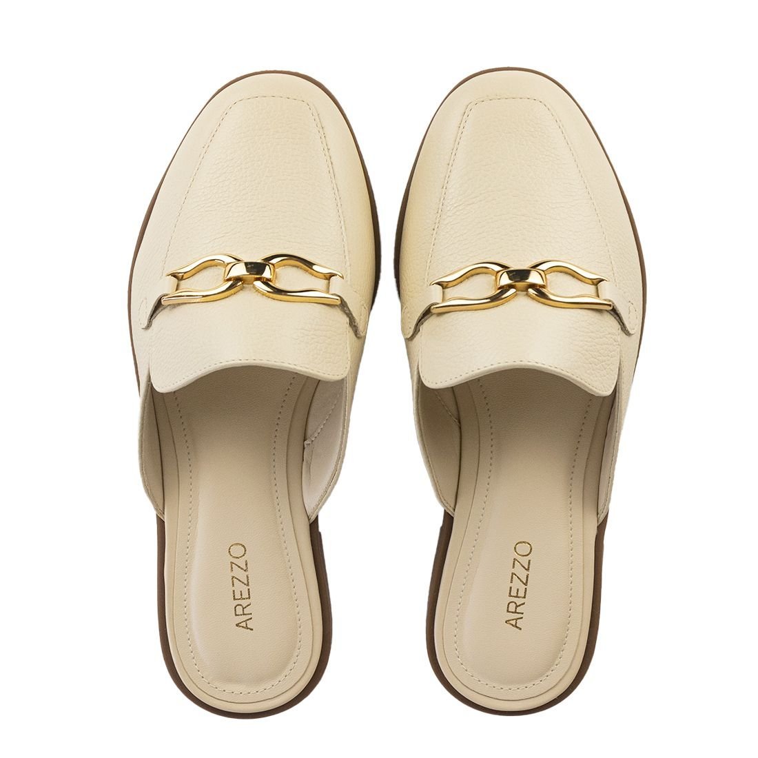 Mocassim Mule Arezzo Bridão Metálico Panacota Bege 5