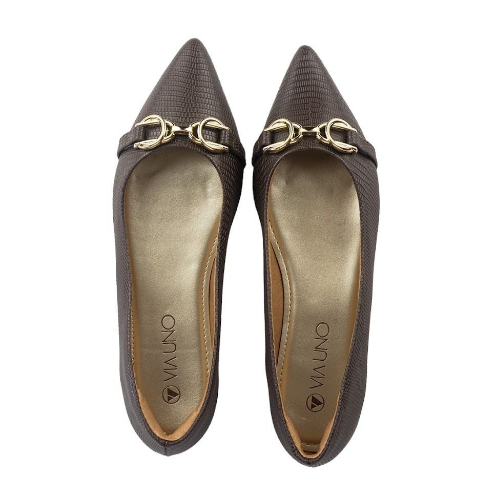 Sapatilha Via Uno Conforto Leve Bico Fino Marrom 5