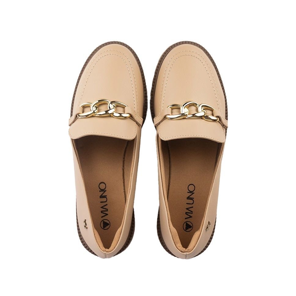 Mocassim Via Uno Tratorado com Corrente Bege 5