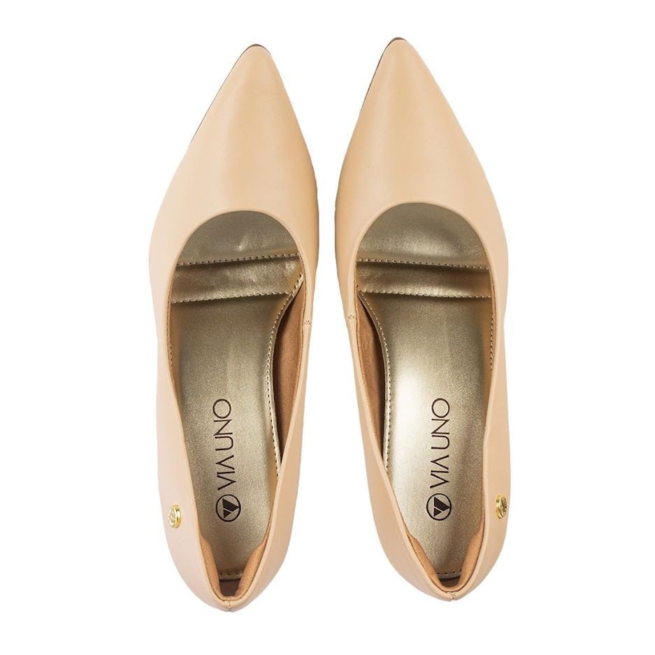 Scarpin Via Uno Bico Fino Salto Médio Bege 5
