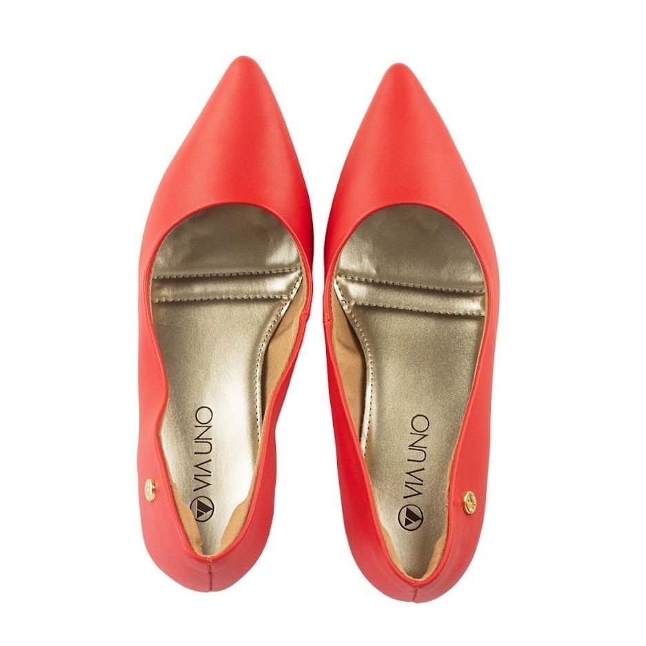 Scarpin Via Uno Bico Fino Salto Baixo Vermelho 5