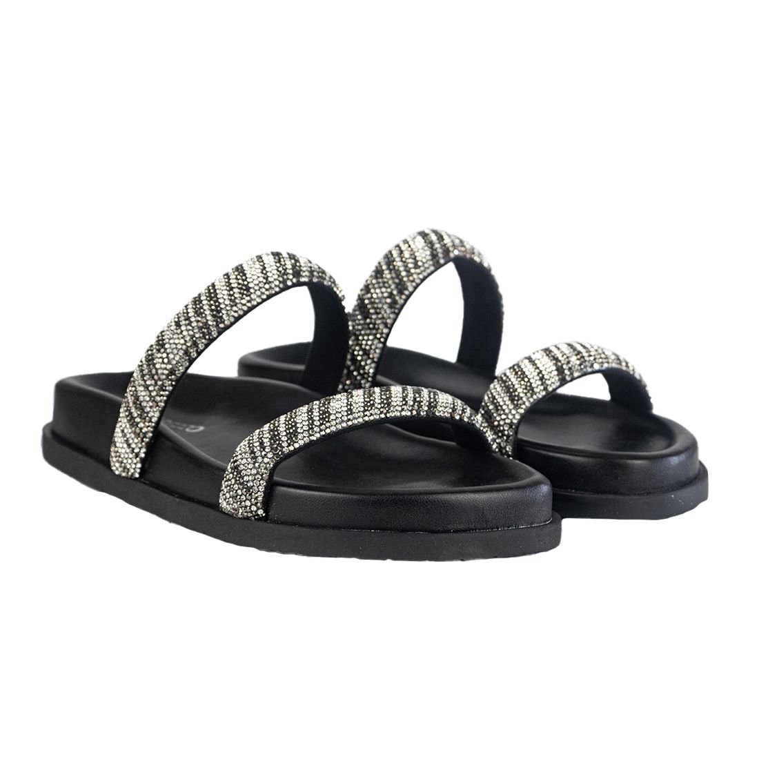 Sandália Arezzo Rasteira PapeteFlat Form Tira Metalizada Preto 2