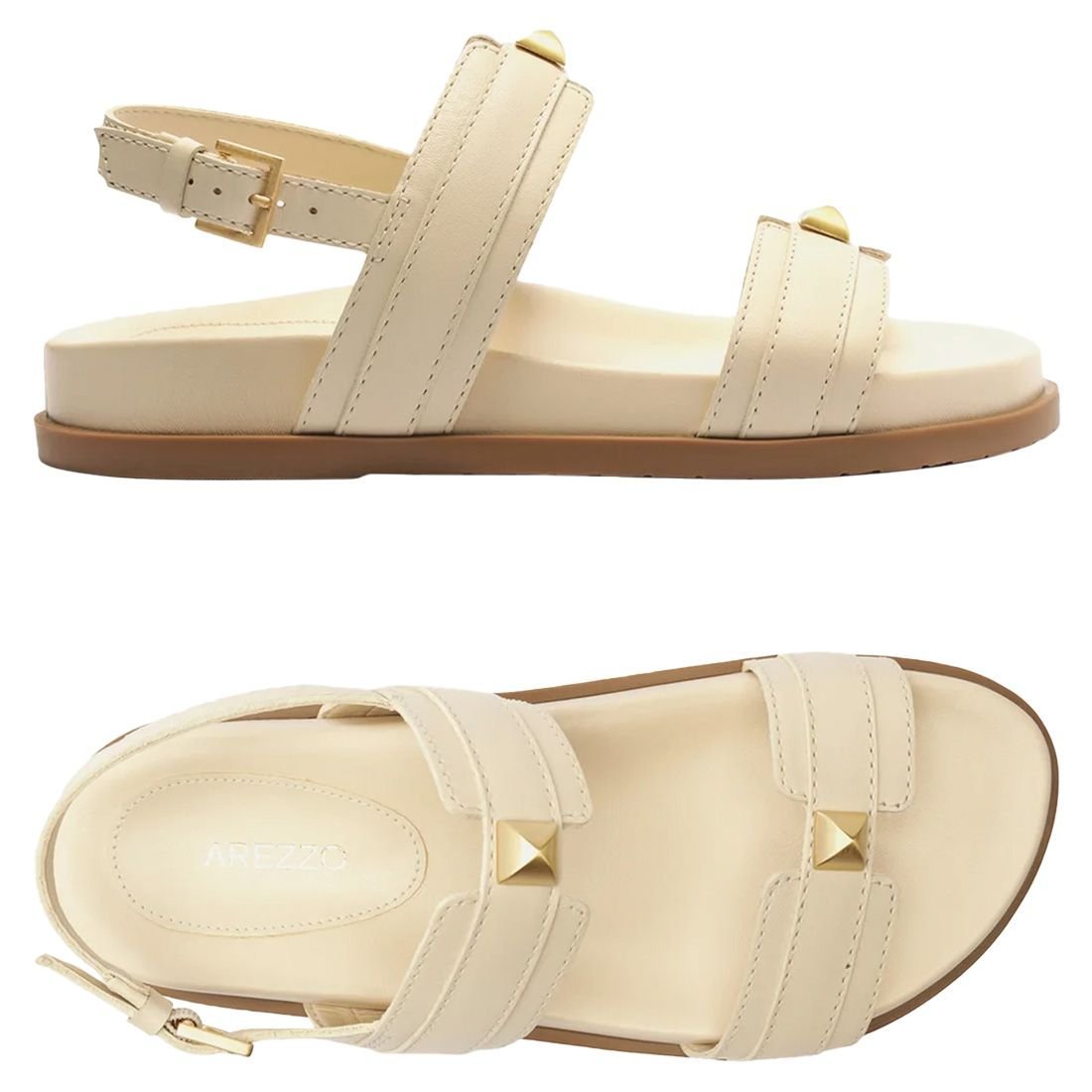 Sandália Papete Arezzo Tiras Tachas Panacota Bege 6