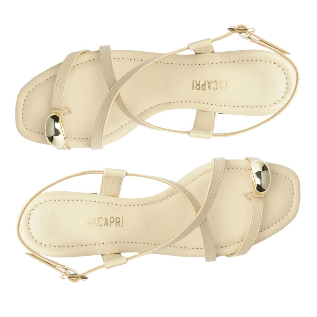 Sandália Anacapri Salto Bloco Detalhe Metal Bege 4