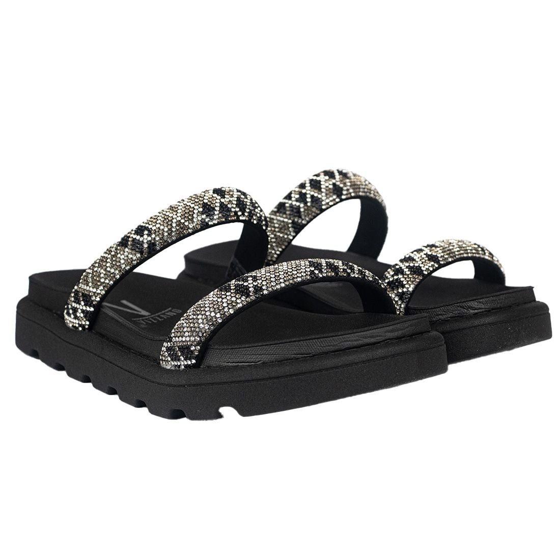 Sandália Papete Vizzano Flat Form Tiras Metalizada Preto 2