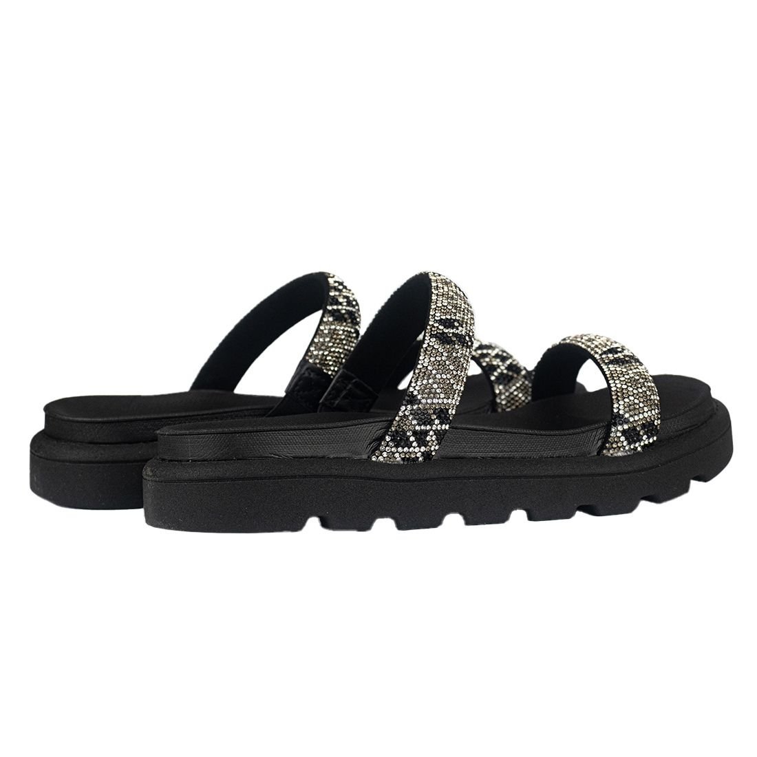 Sandália Papete Vizzano Flat Form Tiras Metalizada Preto 3