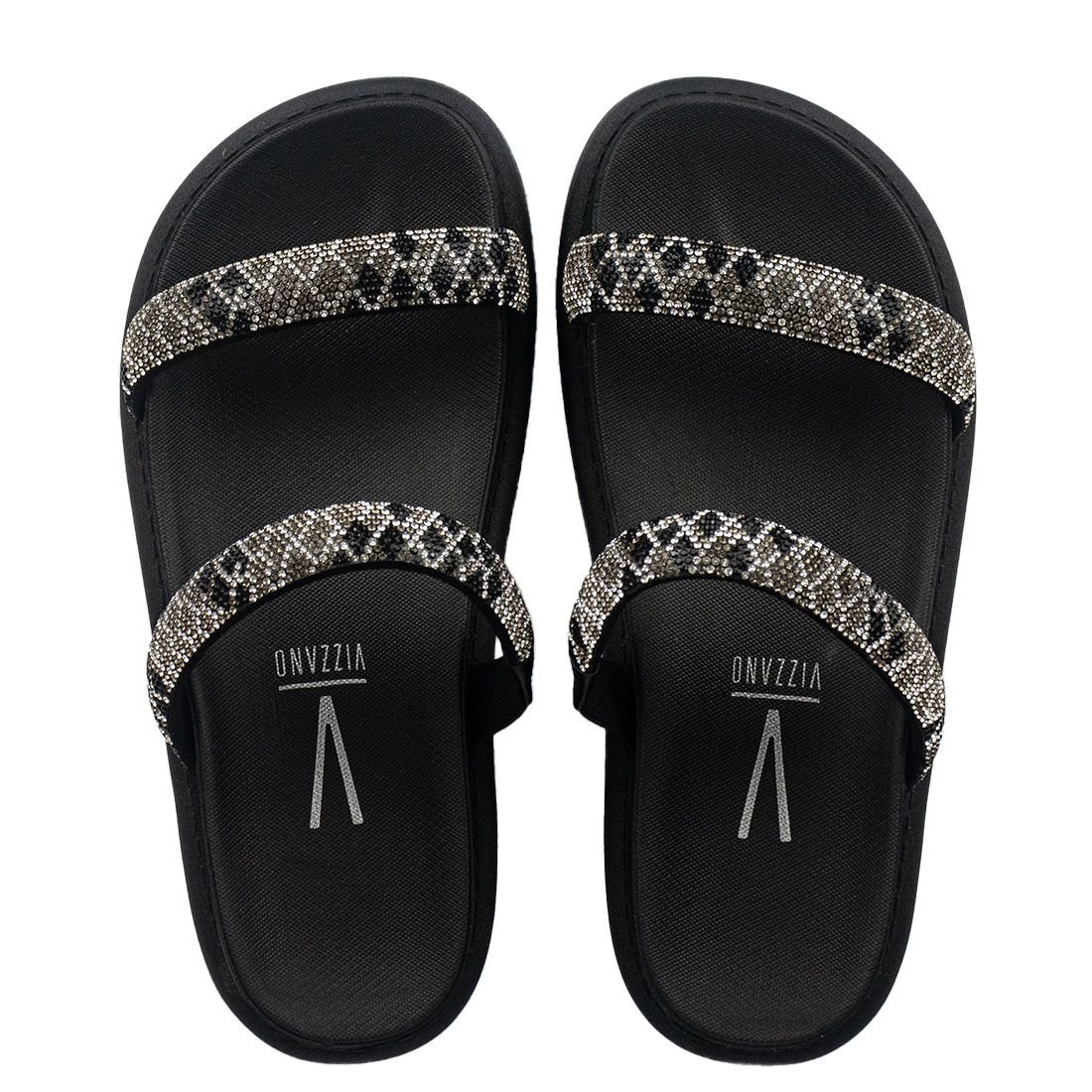 Sandália Papete Vizzano Flat Form Tiras Metalizada Preto 5