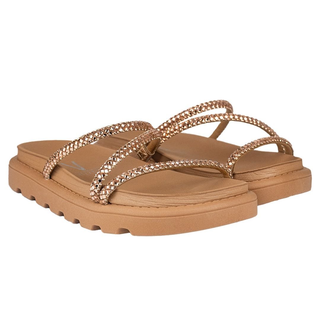 Sandália Papete Vizzano Flat Form Tiras Metalizada Marrom 2