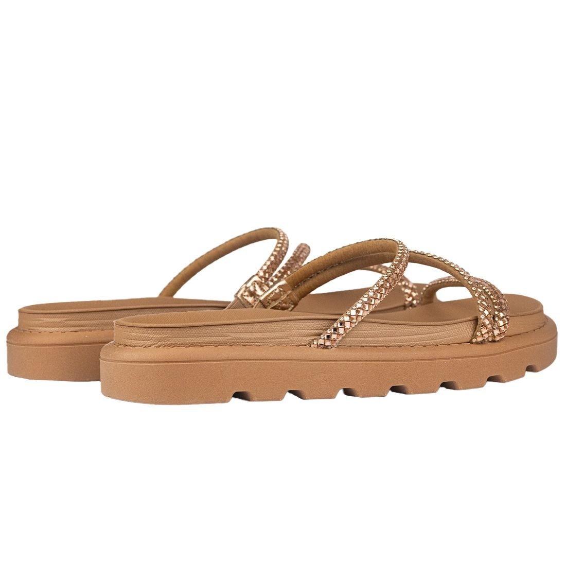 Sandália Papete Vizzano Flat Form Tiras Metalizada Marrom 3