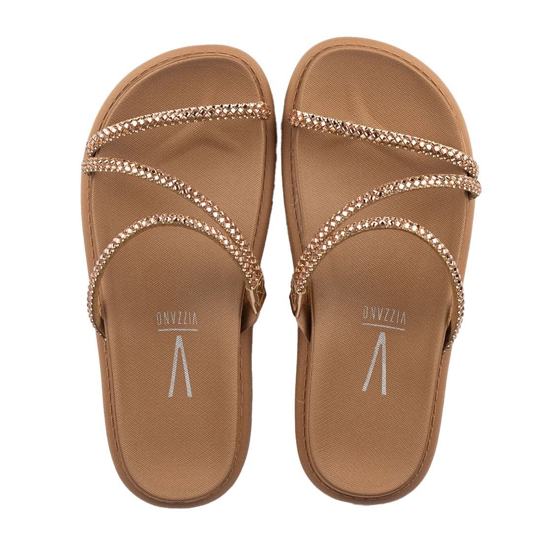 Sandália Papete Vizzano Flat Form Tiras Metalizada Marrom 5