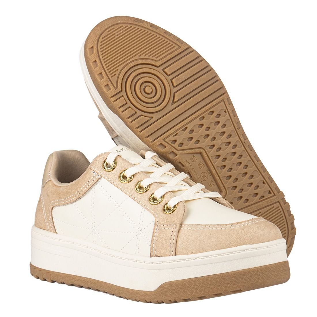 Tênis Ramarim Court Sneaker Sola Reta Bege 4