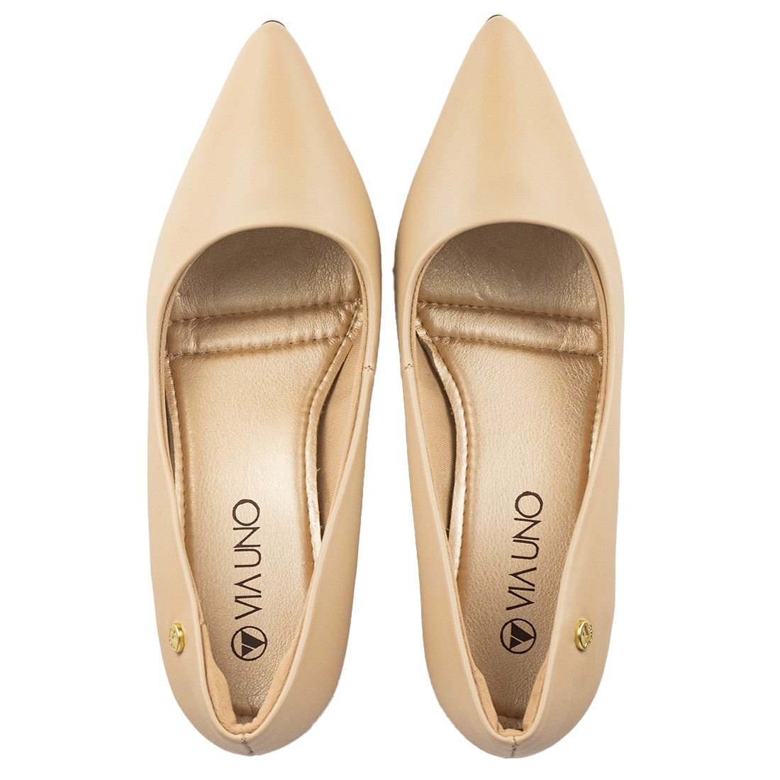 Sapato Via Uno Scarpin Salto Grosso Bege 5