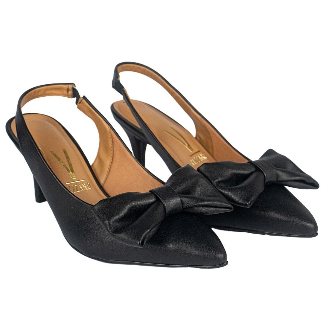Scarpin Vizzano Bico Fino Slingback Laço Preto 2