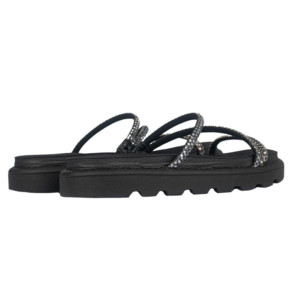 Sandália Papete Vizzano Flat Form Três Tiras Metal Preto 3