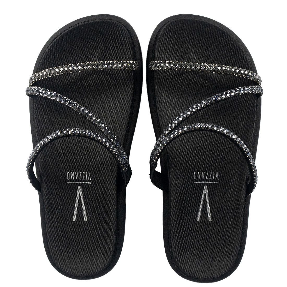 Sandália Papete Vizzano Flat Form Três Tiras Metal Preto 5