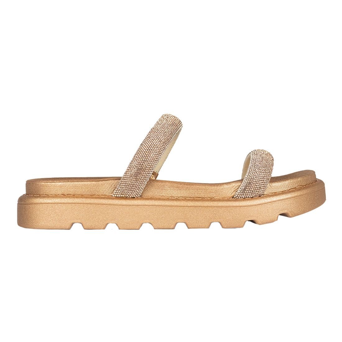 Sandália Papete Vizzano Flat Form Três Tiras Metal Bege 1