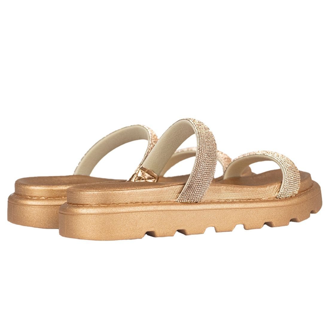 Sandália Papete Vizzano Flat Form Três Tiras Metal Bege 3