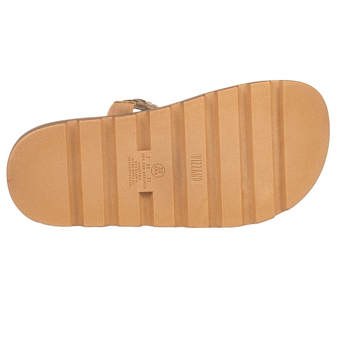 Sandália Papete Vizzano Flat Form Três Tiras Metal Bege 4