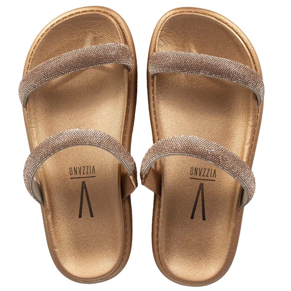 Sandália Papete Vizzano Flat Form Três Tiras Metal Bege 5