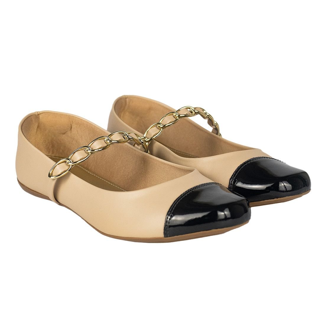 Sapatilha Via Uno Bailarina Bico Redondo Bege 2