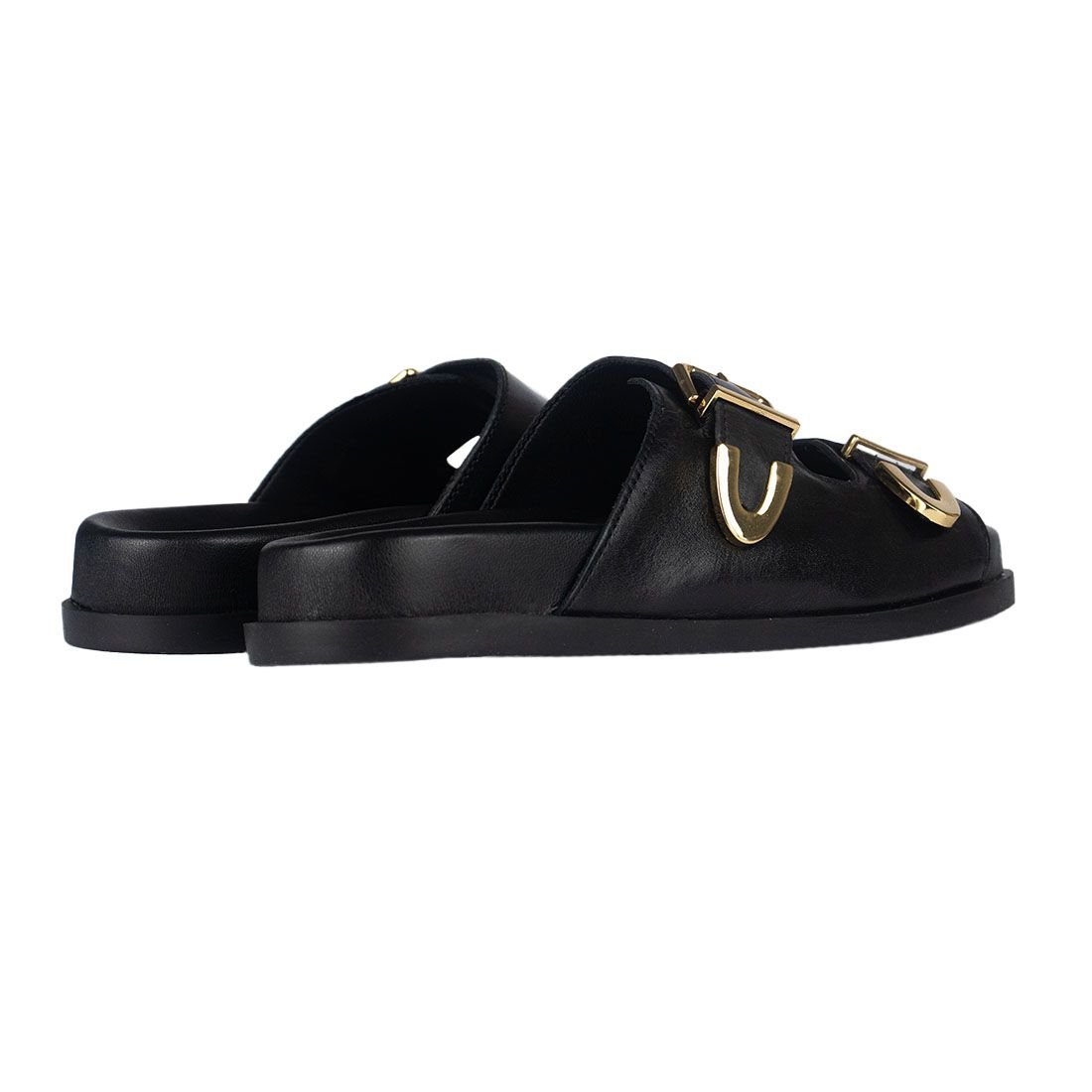 Sandália Arezzo Papete Flat Form Detalhe Metal Preto 3