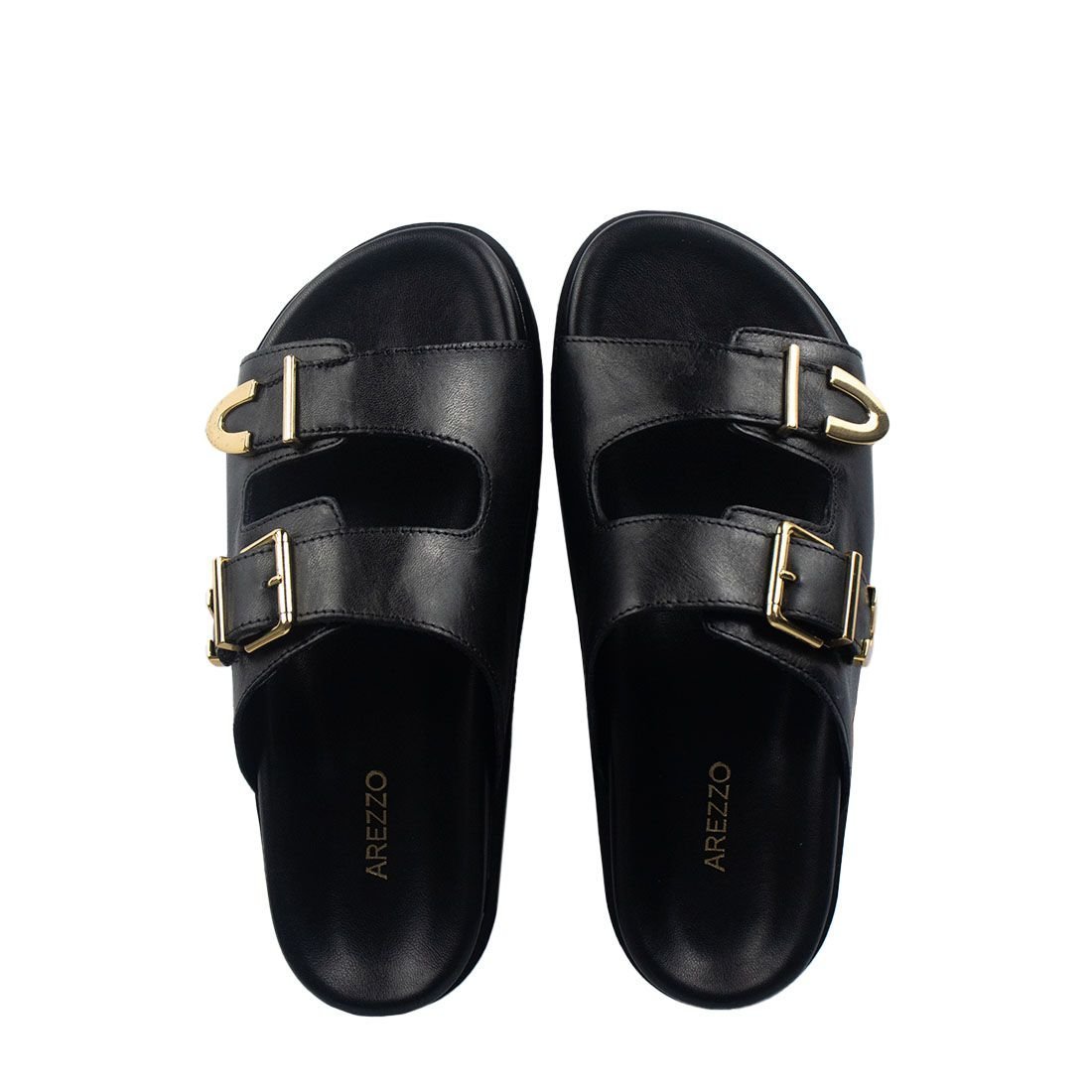 Sandália Arezzo Papete Flat Form Detalhe Metal Preto 5