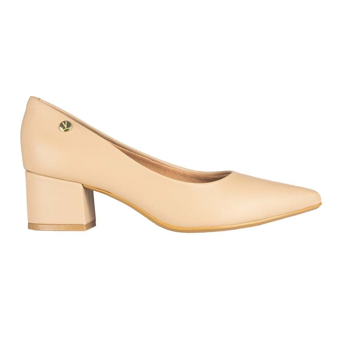 Sapato Scarpin Vizzano Bico Fino Salto Bloco Bege 1