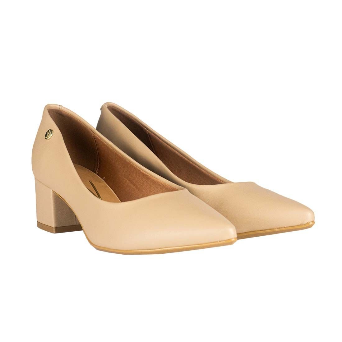 Sapato Scarpin Vizzano Bico Fino Salto Bloco Bege 2