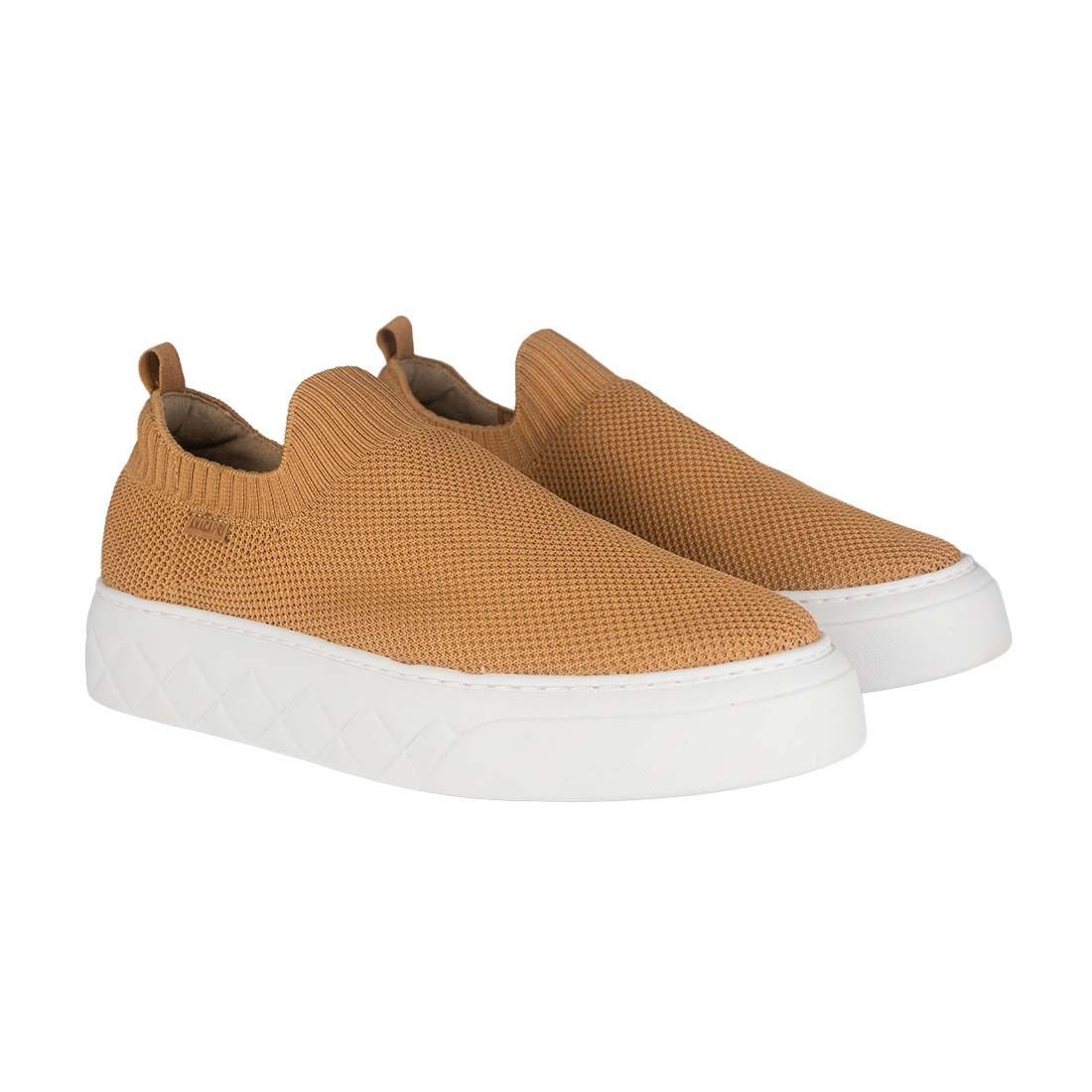 Tênis Slip On Anacapri Knit Plataforma Leve Caramelo 2