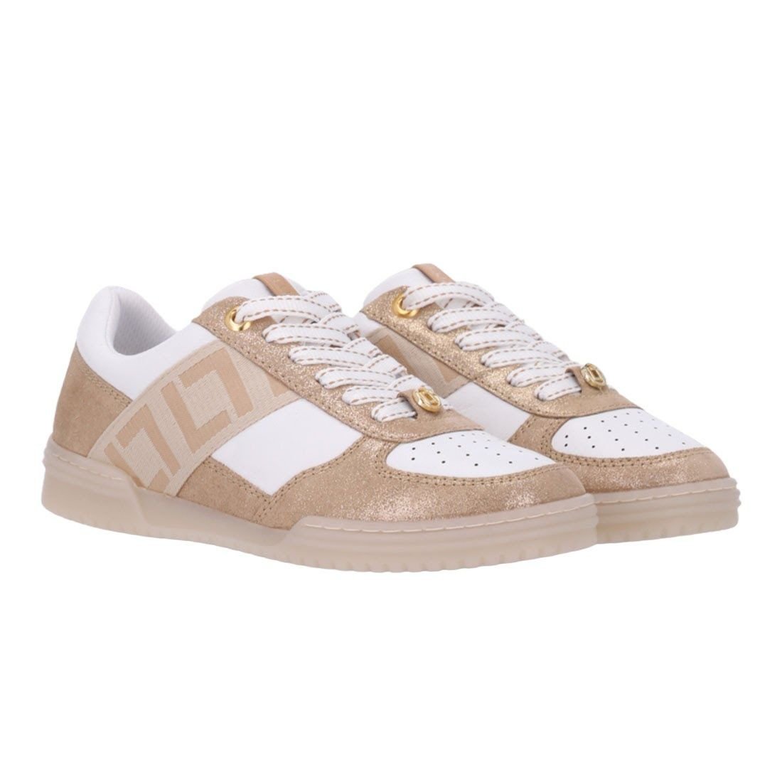 Tênis Luz da Lua Casual Monograma na Lateral Branco/Dourado 2