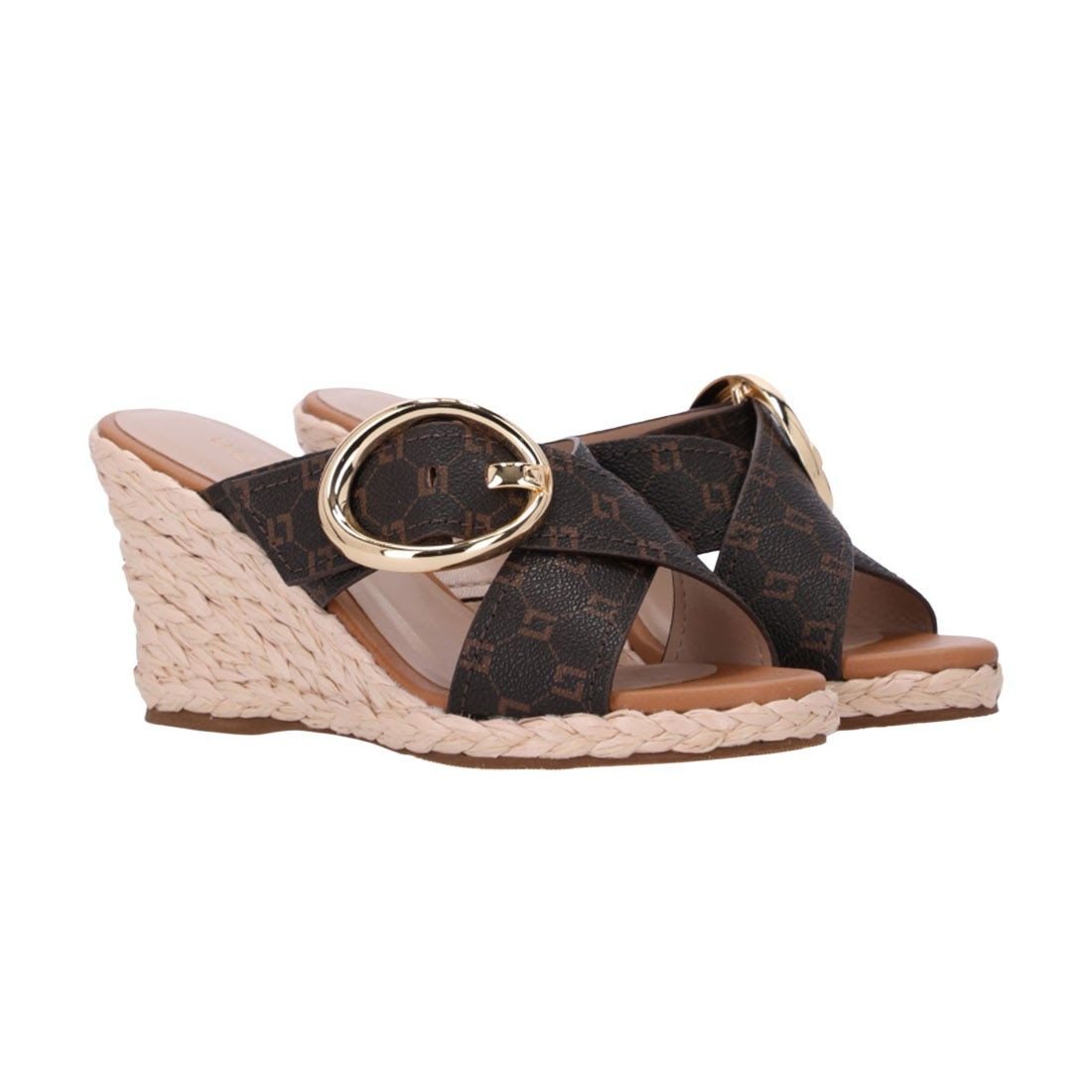 Sandália Luz da Lua Anabela Tiras Cruzadas Marrom 2