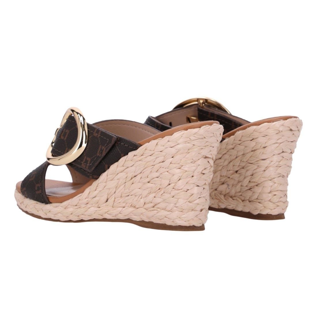 Sandália Luz da Lua Anabela Tiras Cruzadas Marrom 3