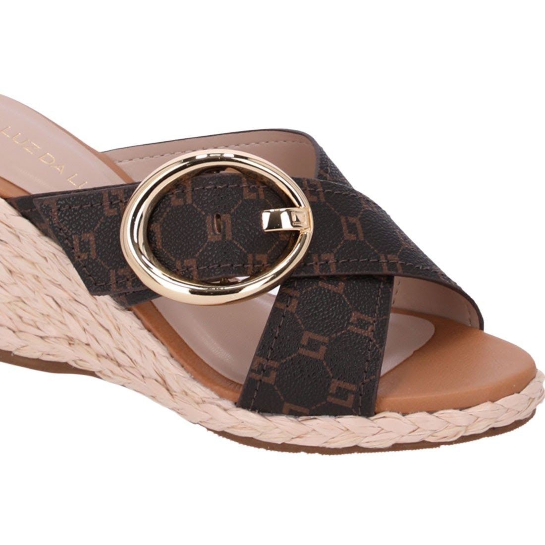 Sandália Luz da Lua Anabela Tiras Cruzadas Marrom 4