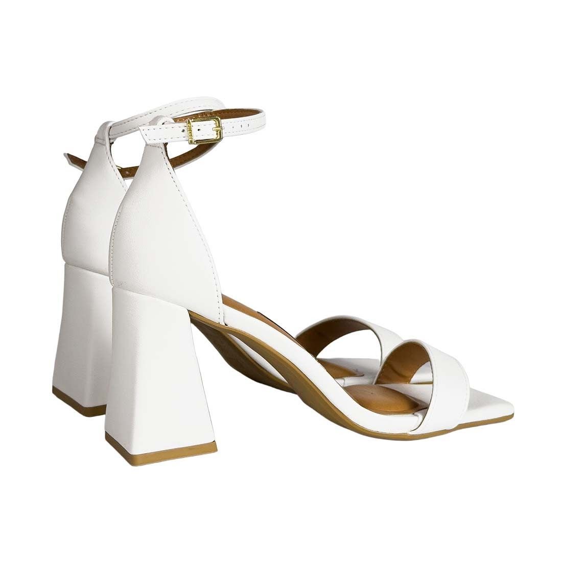 Sandália Vizzano Salto Bloco Médio Geométrico Branco 3